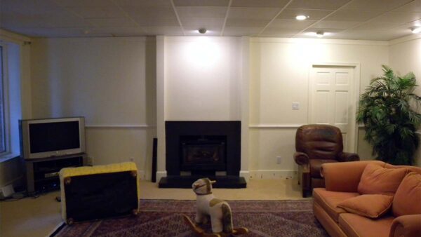 Handcrafted built-in fireplace surround with clean architectural design.